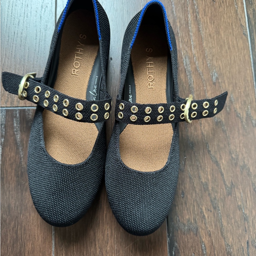 Rothy's Black Flats with Gold Buckle